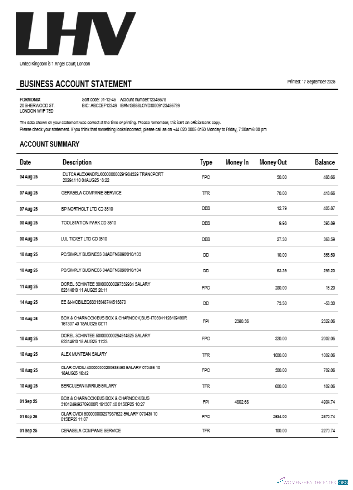 Download United Kingdom LHV Group firm statement Word and PDF template Photoshop template